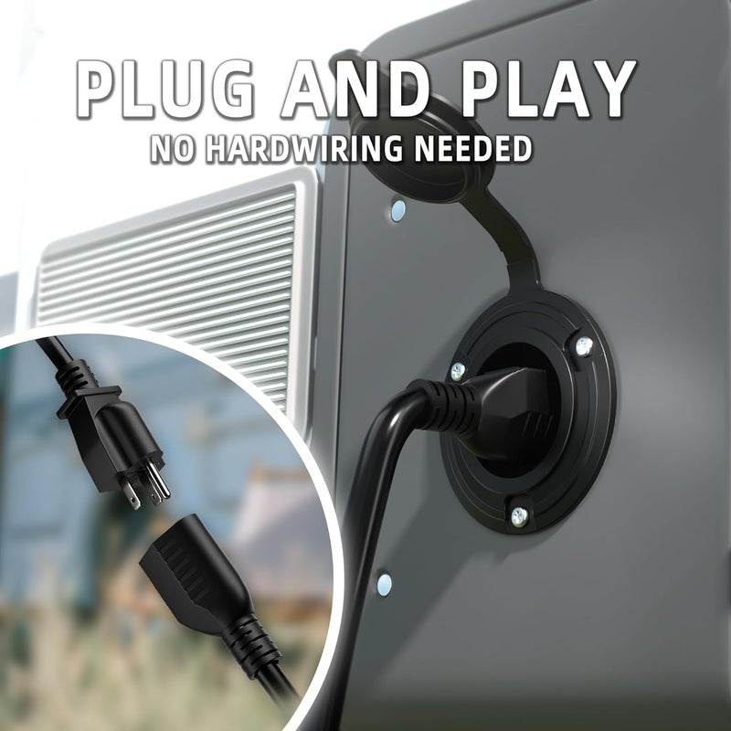PlugSaf RV Shore Power Inlet Plug AC Port Plug with Waterproof Cover, RV Electrical Outlet Receptacle Box with Dual 18" Integrated Extension Cord for Cargo Trailer, 15 Amp 125V 1875W ETL/cETL Listed - Image 2